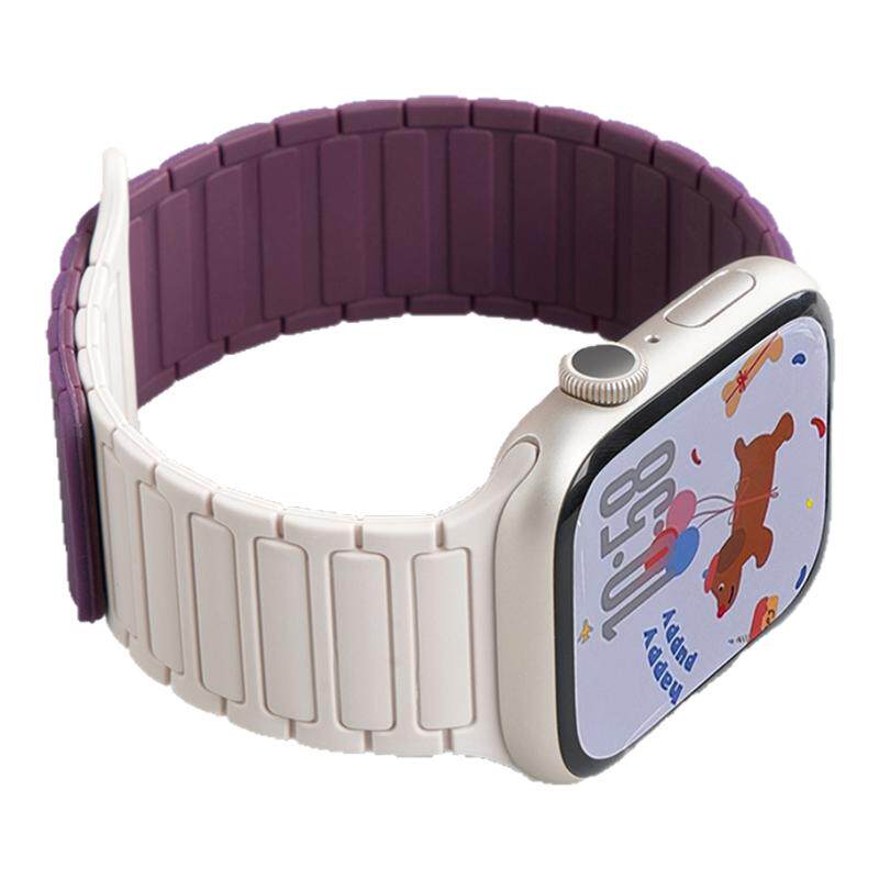 适用苹果iwatch S12手表带11工字磁吸硅胶回环Applewatch ultra4/3运动S9智能8梅子色7腕表带se高级女生透气