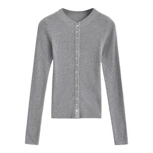 怪力酱 美式辣妹长袖打底衫女修身收腰短款内搭毛衣针织开衫上衣