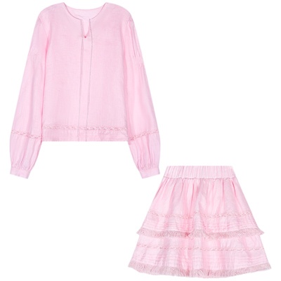 落落狷介两件套粉色套装裙女