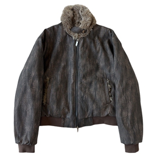 H1c 枯木*毛领蜡染短款廓形哈灵顿棉服皮衣雕 特殊工艺/力量廓形