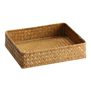 海草编织桌面洗漱护肤用品收纳盒茶几遥控器钥匙杂物收纳筐