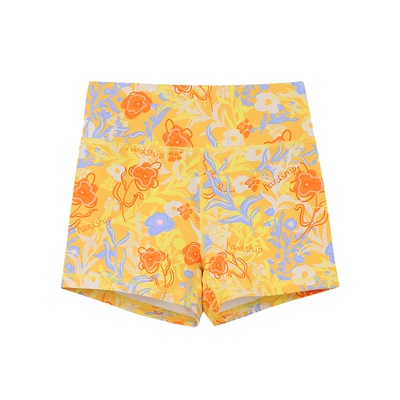 黄色花花综合运动跑步女短裤