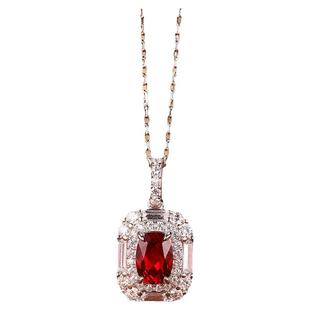 【SOOMI江上月卿】925银人工培育鸽血红宝石吊坠经典百搭设计项链