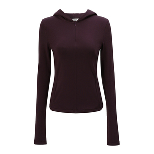 NON RESTRAIN休闲高弹力加绒连帽卫衣外套女修身显瘦短款拉链帽衫