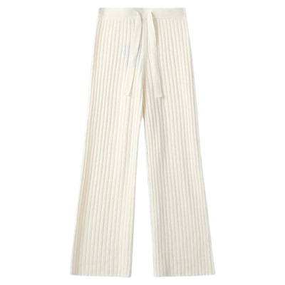 东黎小山羊绒高腰抽条羊绒长裤