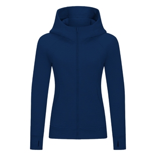 藏青色正肩修身外套女早秋季设计感辣妹长袖卫衣连帽休闲拉链上衣