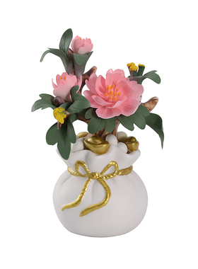 新中式招财客厅陶瓷瓷花摆件办公室高端大气高级感小众装饰艺术品