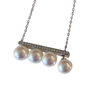 经典平衡木系列！极光天女珍珠可抽拉925银镀金项链耳钉戒指套装