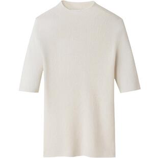 【纯羊毛】HLA/海澜之家短袖针织衫秋新款半高领黑色套头毛衣女装