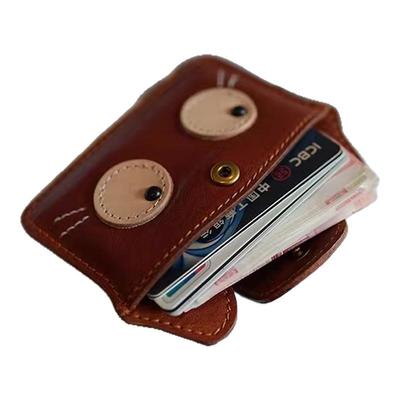 植鞣牛皮复古猫咪卡包女小巧轻薄大容量真皮卡夹银行卡零钱收纳包