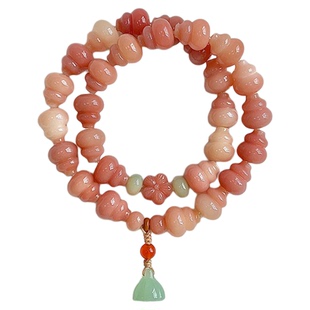 天然粉菩提葫芦双圈手串女转运莲蓬高端文玩手持佛珠手链饰品礼物