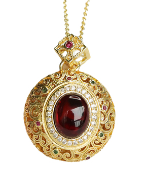 天然琥珀吊坠血珀香囊如意纹项链复古珠宝首饰女士款轻奢风饰品