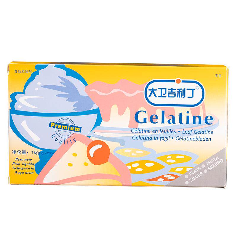 大卫吉利丁片1kg 明胶凝胶片慕斯果冻蛋糕家用烘焙原料餐饮商用