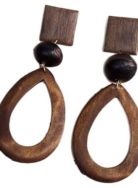 复古木质水滴耳环2025新款