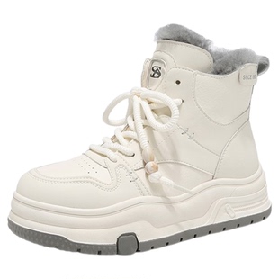 星期六加绒厚底高帮鞋女2025冬季新款软底轻便保暖小白鞋白色棉鞋