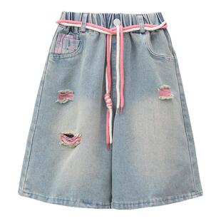 女童裤子夏季2026新款七分中大童休闲五分短裤女孩夏天儿童牛仔裤