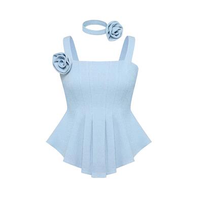 Maison Wester夏季女士氛围感花朵立体收腰小香风吊带可露丽穿搭