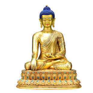 全鎏金《释迦牟尼》彩珠镶嵌家用《释迦摩尼》铜佛像桌面摆件