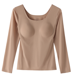 7A抗菌发热美肤肌底衣女带胸垫保暖内衣长袖上衣肉肤色无痕打底衫