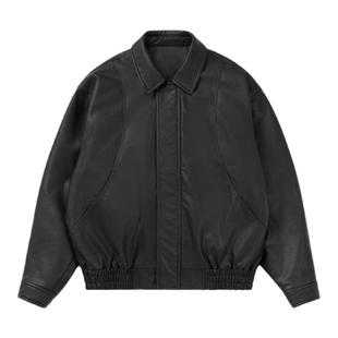 VMCL弧形结构翻领宽松机车PU皮夹克皮衣外套男潮24AW vermicelli