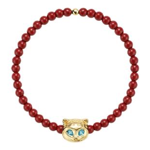 【生日礼物】babama雪豹公益系列手链情侣款朱砂可爱豹黑曜石手串