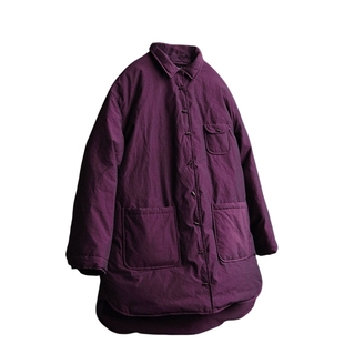 齐紫色高密色织长绒棉翻领单排扣宽松白鹅绒服衬衫款式羽绒外套