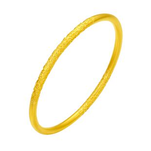 赛菲尔传世金手镯足金999.9卷草纹手镯古法金镯子素圈实心手镯女