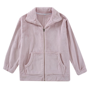 情侣拉链睡衣女上衣秋冬季珊瑚绒法兰绒长袖保暖家居服男宽松大码