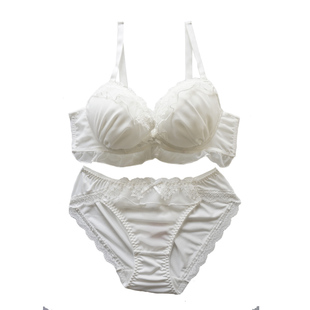 包邮 日系少女可爱纯白雪纺纱薄杯大钢圈聚拢文胸套装 大码女内衣