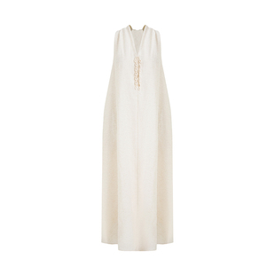 UNSPOKEN挂脖V领连衣裙女2025夏季新款无袖宽松简约设计感A字长裙