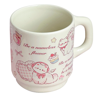 原创春日猫咪粉色马克杯家用高颜值陶瓷水杯女生可爱生日礼物杯子