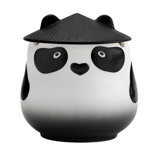 叁旬熊猫陶瓷烟灰缸可爱家用办公室带盖创意个性高级感防风防飞灰