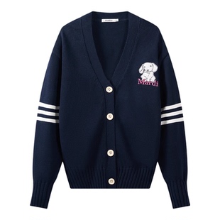 MARDI学院风V领针织开衫女撞色条纹毛衣外套少女温柔风外套春新款