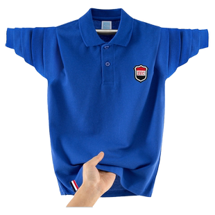 青少年纯棉POLO衫男学生长袖春秋季初高中生宽松翻领T恤男生上衣