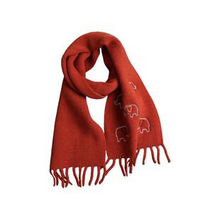 艺术线绘「多宝绿·吉象」100%美利奴羊毛围巾加厚保暖女冬季围脖