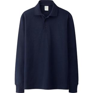 纯棉POLO衫男长袖T恤翻领青中年珠地棉纯色大码定制工作服保罗衫t
