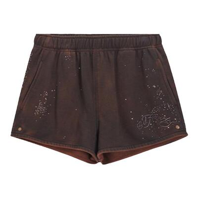 Ed Hardy埃德哈迪秋季新款平绣喷染烫钻logo宽松女士短裤