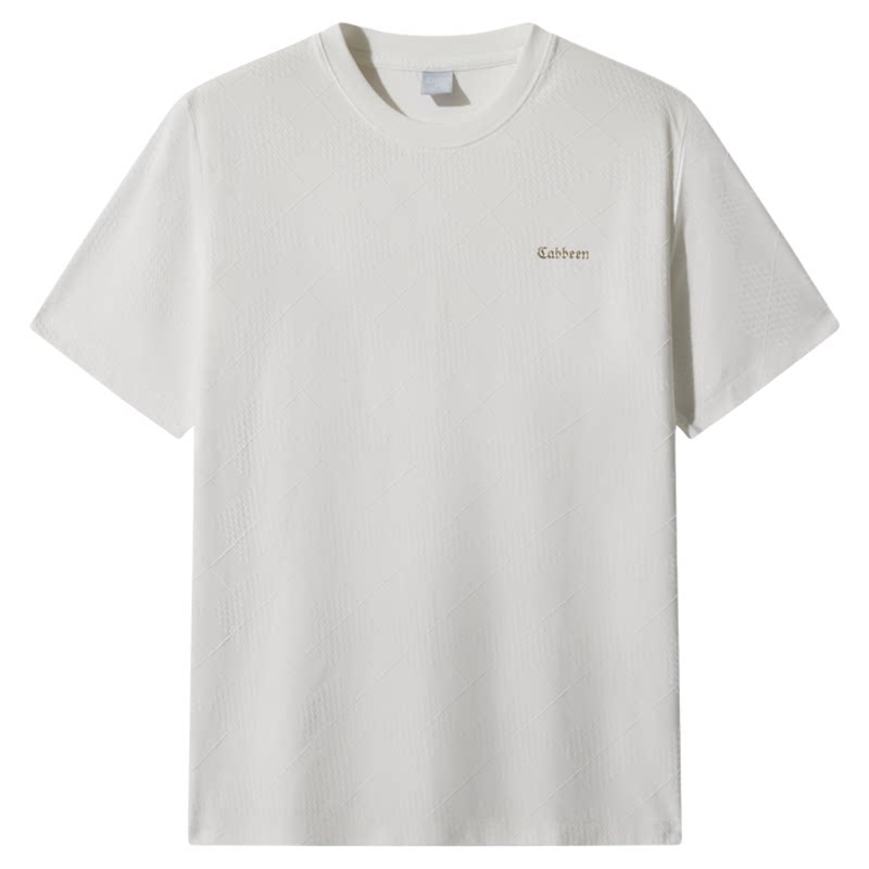 【经典格纹】卡宾肌理提花短袖T恤男装2026夏季新款宽松圆领上衣
