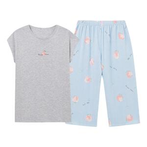 三枪水柔棉圆领中裤套装家居服