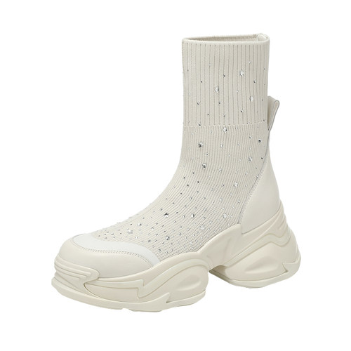 MILLIE'S/妙丽内增高显瘦袜子靴厚底弹力靴秋冬季新款瘦瘦短靴女Q