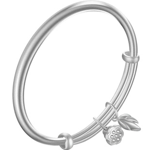 老银匠s999足银手镯送女友新中式古法哑光莲蓬磨砂两世欢纯银手镯