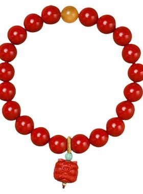 大辰珠宝朱砂高含量红砂手串中国风国潮复古醒狮十八子手链女款