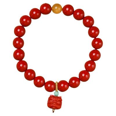 大辰珠宝朱砂高含量红砂手串中国风国潮复古醒狮十八子手链女款