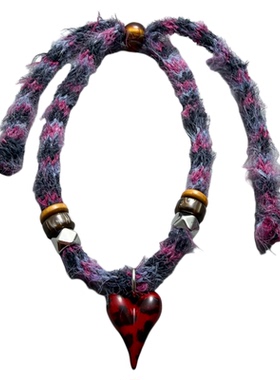 紫色甜酷手工编织毛线项链