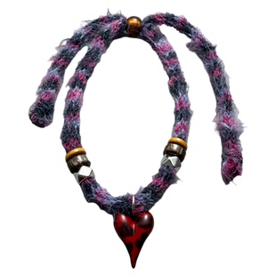 紫色甜酷手工编织毛线项链爱心斑点吊坠抽拉式毛衣链时尚亚比配饰