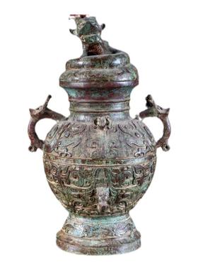 古玩收藏家居工艺红斑绿绣青铜器