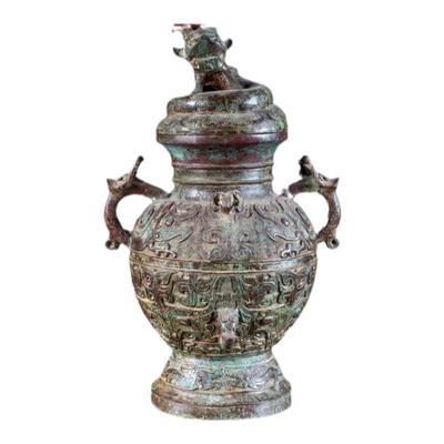 古玩收藏家居工艺红斑绿绣青铜器