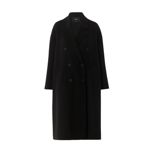AUM噢姆冬季黑色短顺双面呢长款毛呢大衣