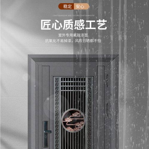 豪华新中式防盗门 304不锈钢创意雕花仿铜门商品房家用单开入户门