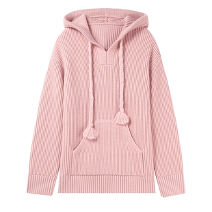 【反季清仓】秋水伊人奥莱慵懒风连帽毛衣冬女加厚针织中长款上衣